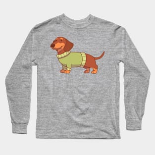 Chocolate & tan dachshund wearing a green sweater Long Sleeve T-Shirt